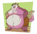  anthro belly belly_overhang big_belly canid canine canis claws clothed clothing fur grey_body grey_fur hands_on_hips hi_res male mammal moobs navel obese obese_anthro obese_male open_mouth open_smile overweight overweight_anthro overweight_male smile solo standing syc teeth toe_claws tongue topless wolf 