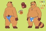  3:2 anthro asian_clothing balls belly butt canid canine clothing dipo_(artist) east_asian_clothing fundoshi genitals green_eyes hi_res japanese_clothing male mammal moobs navel neckwear nipples overweight overweight_anthro overweight_male pawpads paws pubes raccoon_dog simple_background slightly_chubby solo tanuki underwear 
