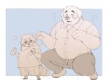  2021 4:3 anthro belly blush bottomwear canid canine canis clothing domestic_dog duo humanoid_hands inunoshippo kemono male mammal overweight overweight_male pants procyonid raccoon shirt shorts topwear 