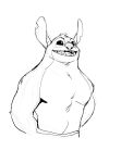  0rang3 2021 alien alternate_version_at_source anthro anthrofied clothed clothing disney experiment_(lilo_and_stitch) greyscale head_tuft hi_res lilo_and_stitch male monochrome muscular muscular_anthro muscular_male notched_ear open_mouth open_smile simple_background sketch smile solo stitch_(lilo_and_stitch) topless tuft white_background 