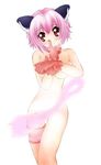  animal_ears artist_request blush breasts cat_ears cat_tail censored convenient_censoring finger_to_mouth garters gloves jpeg_artifacts lowres magical_girl mew_ichigo momomiya_ichigo nude pink_hair red_eyes red_gloves short_hair small_breasts solo tail tokyo_mew_mew 