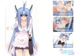  ahoge apron blue_hair bra breasts hairan kos-mos kos-mos_ver._4 lingerie long_hair long_sleeves maid medium_breasts panties red_eyes short_sleeves translation_request underwear white_panties xenosaga xenosaga_episode_iii 