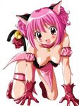  all_fours animal_ears artist_request bell blush bow breasts cat_ears cat_tail choker covered_nipples detached_sleeves garters gloves jingle_bell magical_girl medium_breasts mew_ichigo momomiya_ichigo nipples open_mouth pink_choker pink_eyes pink_hair puffy_detached_sleeves puffy_sleeves red_gloves short_hair solo tail tail_bell tail_bow tokyo_mew_mew 