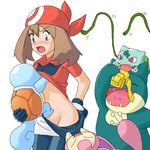  blush breast_suck bulbasaur eyes_closed female flora_fauna haruka_(pokemon) human imminent_rape interspecies mammal may may_(pokemon) munchlax nintendo plain_background pok&#233;mon pok&#233;philia pokemon red_eyes skitty squirtle tentacles unknown_artist video_games vines white_background 