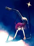  acrobatics ahoge barefoot flexible gymnastics kaleido_star kei_(keigarou) naegino_sora oversplit plantar_flexion red_eyes red_hair smile solo split swinging trapeze upside-down 