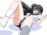  black_hair blue_eyes breasts buruma covered_nipples elf_k entangled glasses gym_uniform jump_rope large_breasts long_hair open_mouth read_or_die socks solo yomiko_readman 