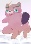  2021 animal_crossing anthro balls beaver biped blush bodily_fluids butt c.j._(animal_crossing) cum genital_fluids genitals hi_res kemono male mammal negigi nintendo penis rodent solo video_games 