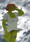  2020 absurd_res blue_eyes breasts cleavage clothed clothing dreamworks dress female genitals green_body green_skin hair hi_res humanoid ngmi no_underwear not_furry ogre princess_fiona pussy shrek_(series) solo wardrobe_malfunction wind 