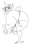  ! anthro big_butt blush bodily_fluids butt circlet clothed clothing digitigrade eyelashes female glacierclear horn kobold kobold_girl_(glacierclear) looking_at_viewer looking_back monochrome paws raised_leg short_stack simple_background skimpy smile solo sweat thick_thighs wide_hips 