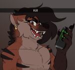  anthro canid canine claws colored digital_media_(artwork) ear_piercing ear_ring english_text eyelashes fur hair humanoid_hands jess_mcclover long_hair looking_at_viewer male mammal maned_wolf meme monster_energy noodledemon pawpads piercing simple_background smile solo stripes teeth text 