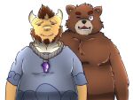  2021 anthro asian_mythology belly brown_bear brown_body brown_fur clothing dean_(password) dragon duo east_asian_mythology eastern_dragon eyes_closed fur kemono kungotaka male mammal mythology one_eye_closed orlando_(password) overweight overweight_male password_(visual_novel) shirt topwear ursid ursine video_games visual_novel wink 