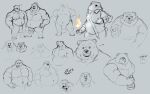  2021 anthro belly bottomwear bulge clothing felid fire group humanoid_hands loincloth magic male mammal moobs musclegut nipples overweight overweight_male pantherine pure_command simple_background sketch tiger ursid 