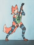  3:4 absurd_res anthro armwear bottomless canid canine clothed clothing collar elbow_gloves fox fur girly gloves graphite_(artwork) green_eyes guitar handwear hi_res legwear male mammal musical_instrument pencil_(artwork) plucked_string_instrument red_body red_fur simple_background solo string_instrument thigh_highs topless traditional_media_(artwork) wyman_cobb 