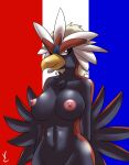  2018 accipitrid accipitriform anthro anthrofied areola avian big_breasts bird black_body black_feathers blue_body blue_feathers bottomless braviary breasts chest_tuft clothed clothing curvy_figure digital_drawing_(artwork) digital_media_(artwork) eagle feather_tuft feathered_wings feathers female hi_res looking_at_viewer multicolored_body multicolored_feathers nintendo nipples non-mammal_breasts non-mammal_nipples nude pink_areola pok&eacute;mon pok&eacute;mon_(species) pok&eacute;morph portrait red_body red_feathers simple_background solo standing thick_thighs three-quarter_portrait topless tuft video_games virate-chip white_body white_feathers wide_hips winged_arms wings 
