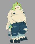  2021 4:5 absurd_res anthro belly bottomwear bulge clothing digimon digimon_(species) fangs gargomon hi_res lock-wolf male moobs navel overweight overweight_anthro overweight_male pants solo 