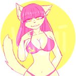  1:1 anthro big_breasts bikini bra breasts cat_tail clothing colored_nails crazy_guy_(artist) domestic_cat felid feline felis female fur hair mammal nails panties pink_bra pink_clothing pink_hair pink_nails pink_nose pink_panties pink_underwear pose smile solo swimwear underwear yellow_body yellow_eyes yellow_fur yellow_skin 