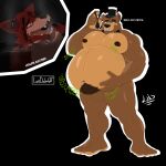  1:1 5_fingers abdominal_bulge anthro belly belly_hair black_background black_lips blue_eyes body_hair bow_tie canid canine clothing digestion digestion_noises duo eye_patch eyebrows eyewear facial_tuft fingers five_nights_at_freddy&#039;s fox foxy_(fnaf) freddy_(fnaf) fur gold_(metal) gold_tooth hat headgear headwear hi_res internal lips luisdawolf machine male male/male mammal multicolored_body multicolored_fur musclegut muscular muscular_male muscular_thighs nipples oil oral_vore outline overweight overweight_anthro overweight_male pirate robot sharp_teeth signature simple_background smile teeth text tongue top_hat two_tone_body two_tone_fur ursid video_games vore white_text yellow_eyes 