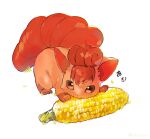  atsumi_jun corn eating gen_1_pokemon grass highres multiple_tails no_humans pokemon pokemon_(creature) red_eyes solo tail twitter_username vulpix 