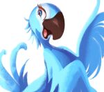  2021 avian beak bird blue_body blue_eyes blue_feathers blue_macaw blue_sky_studios eyelashes feathers female feral jewel_(rio) light lighting macaw neotropical_parrot parrot rio_(series) simple_background solo spix&#039;s_macaw tohupo true_parrot white_background 