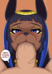  &lt;3 2020 anbs-02 anthro anubian_jackal anubis big_penis black_hair blue_eyes blush bodily_fluids canid canine canis clothing deity dialogue duo egyptian_clothing egyptian_headdress egyptian_mythology english_text erection eyelashes fellatio female genitals good_girl hair hi_res human human_on_anthro interspecies jackal jewelry looking_at_viewer makeup male male/female mammal middle_eastern_mythology mrmooncrow mythology necklace open_mouth oral orange_background penile penis saliva saliva_on_penis sex simple_background speech_bubble submissive submissive_female text vein veiny_penis 