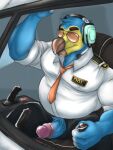  2020 3:4 aircraft animal_crossing anthro avian beak belly bird bottomwear casual_exposure clothed clothing columbid dodo dress_shirt erection eyewear genitals headphones hi_res humanoid_genitalia humanoid_penis male musclegut muscular muscular_anthro muscular_male necktie nintendo pants penis pilot poking_out pubes shirt sitting solo sunglasses topwear video_games wardraws wilbur_(animal_crossing) working 