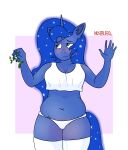  absurd_res anthro big_breasts blush blushing_profusely breasts chubby_female cleavage clothed clothing equid equine female friendship_is_magic hi_res horse legwear looking_away mammal mistletoe muffin_top my_little_pony navel nosebleed_(artist) panties plant pony princess_luna_(mlp) slightly_chubby solo thick_thighs thigh_highs tight_clothing underwear wide_hips 