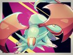  absurdres artist_name black_eyes border commentary_request dragon english_commentary full_body gen_3_pokemon grey_border heart highres huge_filesize mixed-language_commentary no_humans outside_border partial_commentary pokemon pokemon_(creature) purple_background riri_(riri_nasinasi) salamence signature simple_background solo standing wings 