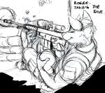  2021 anthro balls bunker canid canine canis fox fox_mccloud genitals gun hi_res hladilnik humor male male/male mammal monochrome nintendo ranged_weapon rifle sketch sniper_rifle soldier star_fox tzarvolver video_games warrior weapon wolf wolf_o&#039;donnell 