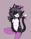  &lt;3 anthro black_and_white_fur breasts clitoris clothing collar enidnalaza felid female genitals guppy_(boi) hair legwear looking_at_viewer mammal mostly_nude nipples pussy sitting solo stockings the_binding_of_isaac_(series) video_games waifu_guppy_(boi) young 