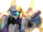  aqua_eyes arbalest full_metal_panic! futomashi glowing glowing_eye highres looking_at_viewer mecha motion_blur no_humans science_fiction solo upper_body white_background 