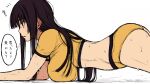  1girl ass black_hair blush breasts cocq_taichou long_hair midriff original parted_lips planking purple_eyes sketch solo sweat 