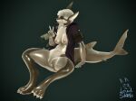  3d_(artwork) absurd_res alcohol animal_humanoid anthro beverage blush breasts digital_media_(artwork) drunk female fish fish_humanoid genitals gesture hi_res humanoid lewdshark looking_at_viewer marine marine_humanoid nude pussy shark shark_humanoid solo substance_intoxication v_sign vodka 