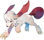  1girl airborne claws creature digimon digimon_survive dog facial_mark full_body fur labramon looking_at_viewer lowres no_humans official_art open_mouth red_eyes smile solo tail teeth tongue transparent_background ukumo_uichi 