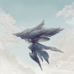  absurdres cam_(cammero95713700) cloud cloudy_sky crystal final_fantasy final_fantasy_xiv flying hatching_(texture) highres monster multiple_wings no_humans signature sky wings work_in_progress 