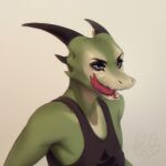  1:1 anthro clothing hi_res horn lizard lostgoose male portrait reptile scalie scree shirt solo tank_top tongue topwear 
