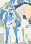  1girl aqua_eyes aqua_hair ass blue_footwear blue_shirt boots building cameltoe city giant giantess hatsune_miku highres long_hair looking_at_viewer necktie panties pleated_skirt seo_tatsuya shirt skirt skyscraper sleeveless sleeveless_shirt smile solo thigh_boots thighhighs tie_clip twintails underwear very_long_hair vocaloid white_neckwear white_panties white_skirt 
