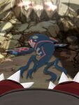  black_sclera claws colored_sclera commentary_request gen_3_pokemon glowing groudon kyogre legendary_pokemon looking_back no_humans pokemon pokemon_(creature) pov shachichi wet yellow_eyes 