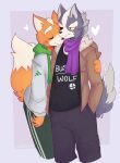  2020 absurd_res anthro canid canine canis clothed clothing digital_media_(artwork) duo fox fur hi_res kenzakisen male mammal nintendo signature simple_background smile star_fox video_games wolf wolf_o&#039;donnell 
