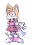  2_tails anthro biped black_eyes canid canine clothed clothing colored_sketch crossdressing digital_media_(artwork) dress footwear fox fur gesture girly gloves handwear male mammal miles_prower multi_tail pink_clothing pink_dress red_clothing red_footwear red_shoes sfox shoes simple_background smile solo sonic_the_hedgehog_(series) standing thumbs_up white_background white_body white_clothing white_fur white_gloves yellow_body yellow_fur 
