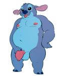  alien anthro balls belly black_eyes blep blue_body blue_claws blue_fur blue_nose claws disney experiment_(lilo_and_stitch) flaccid fur genitals head_tuft hi_res lilo_and_stitch male moobs nipples overweight overweight_anthro overweight_male penis salkitten simple_background solo standing stitch_(lilo_and_stitch) tongue tongue_out tuft white_background 