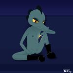  1:1 animal_humanoid anthro bea_santello blue_background boots breasts clothing crocodile crocodilian crocodylid female flat_chested footwear genitals humanoid moody night_in_the_woods nude pussy reptile scalie scalie_humanoid simple_background sitting slim slit smoking solo teot tired video_games 