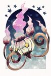  chandelier chandelure commentary_request fire full_body gen_5_pokemon highres neejyu no_humans no_pupils pokemon pokemon_(creature) purple_fire star_(symbol) yellow_eyes 