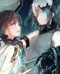  2girls abyssal_ship black_hair blue_eyes braid chi-class_torpedo_cruiser glowing glowing_eyes kantai_collection kitakami_(kantai_collection) long_hair look-alike multiple_girls pale_skin purple_eyes toosaka_asagi 