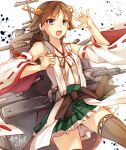  1girl bare_shoulders blue_eyes brown_hair detached_sleeves hairband hiei_(kantai_collection) japanese_clothes kantai_collection looking_at_viewer nontraditional_miko pleated_skirt short_hair signature skirt solo toosaka_asagi 