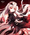  1girl abyssal_ship anchorage_oni bare_shoulders elbow_gloves gloves glowing glowing_eyes kantai_collection long_hair pale_skin red_eyes silver_hair solo toosaka_asagi 
