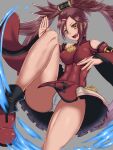  1girl brown_eyes brown_hair chinese_clothes dress guilty_gear guilty_gear_xrd highres kicking kuradoberi_jam leg_up long_hair panties red_dress tawashi_(pixiv34771802) underwear very_long_hair 