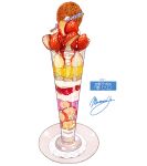  absurdres cream cup dessert food food_focus fruit glass highres momiji_mao no_humans original signature simple_background still_life strawberry translation_request white_background 