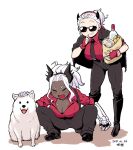  ambiguous_gender breasts canid canine canis clothed clothing demon domestic_dog eyes_closed eyewear female feral group head_pat helltaker horn humanoid judgement_(helltaker) justice_(helltaker) mammal necktie sunglasses tsukudani_(coke-buta) 