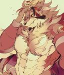  abs anthro armwear canid canine canis clothed clothing male mammal muscular muscular_anthro muscular_male ohayashi55 pecs solo suggestive tattoo temujin tokyo_afterschool_summoners topless video_games wolf 