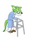  anthro black_nose blakefox canid canine clothed clothing digital_media_(artwork) family_guy fidget_the_fox fox fur green_body green_eyes green_fur hair herbert_the_pervert hi_res male mammal old signature simple_background smile solo walker white_body white_fur 